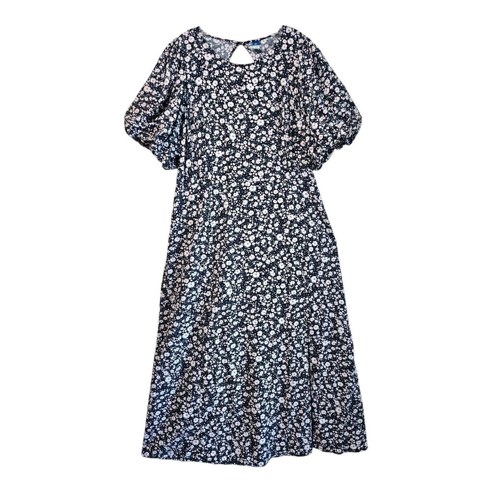 OLD NAVY Women's Tall XXL 2X Maxi Dress Blue Green Floral Puff Sleeve Slit